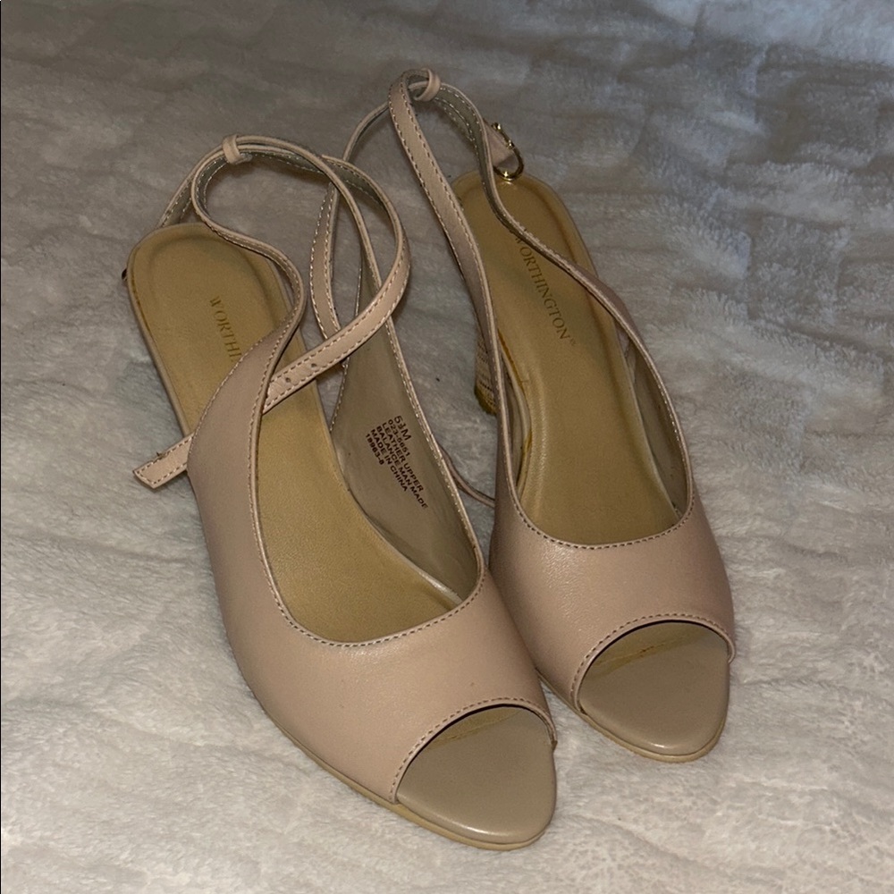 Worthington Cream Slingback Peep-Toe Heels
